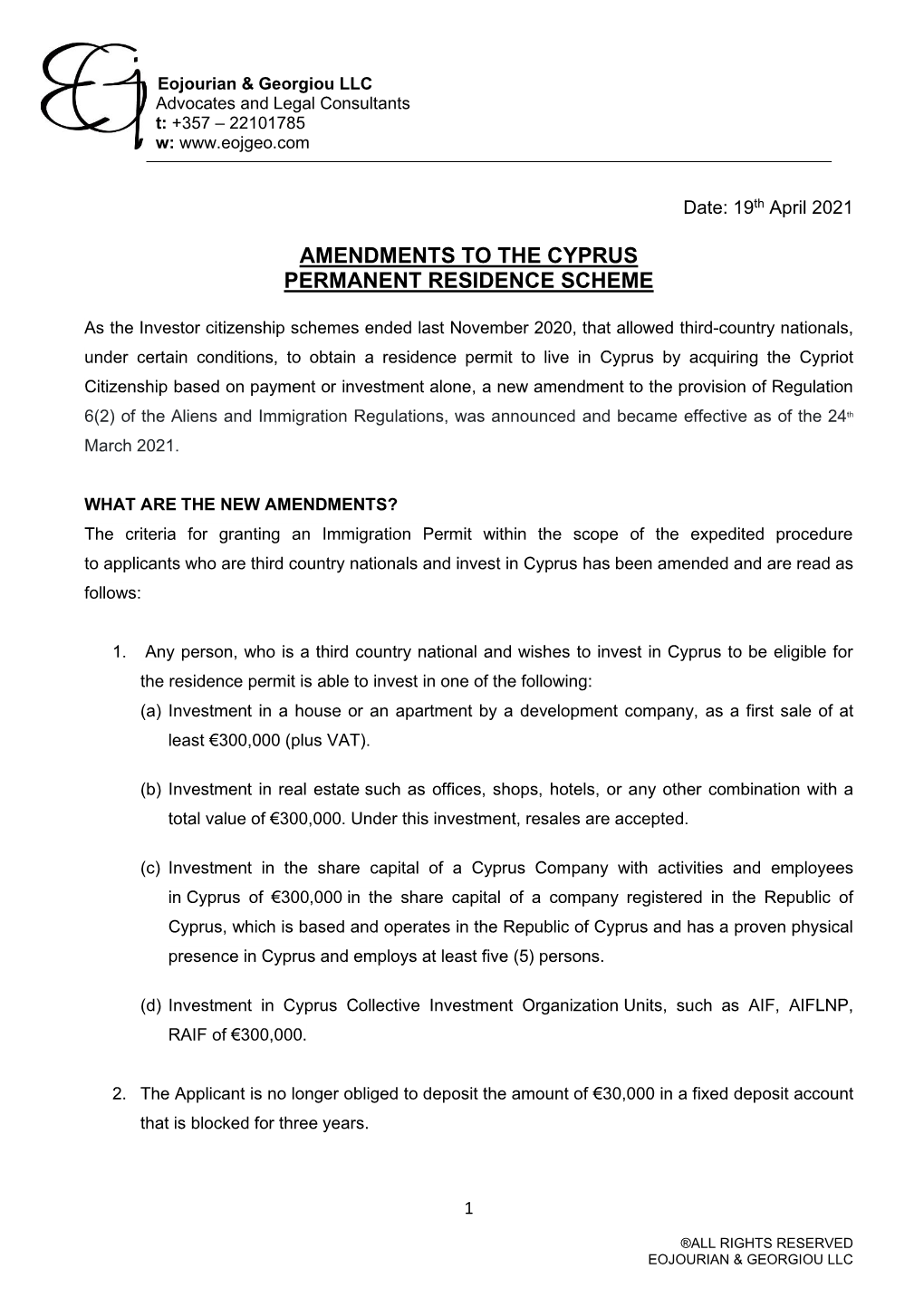 Amendments to the Cyprus Permanent Residence Scheme