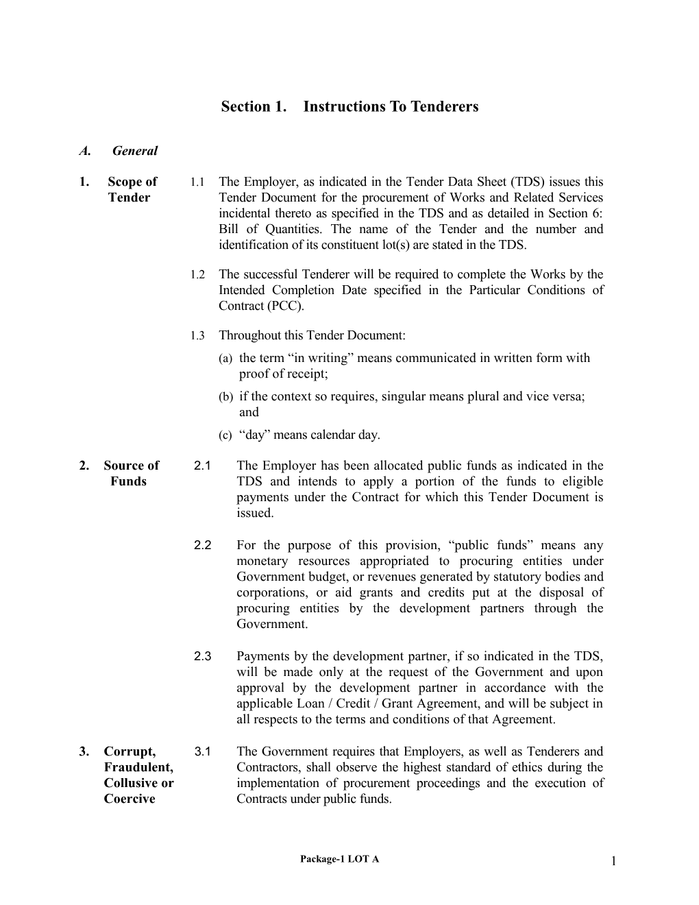 Section 1. Instructions to Tenderers