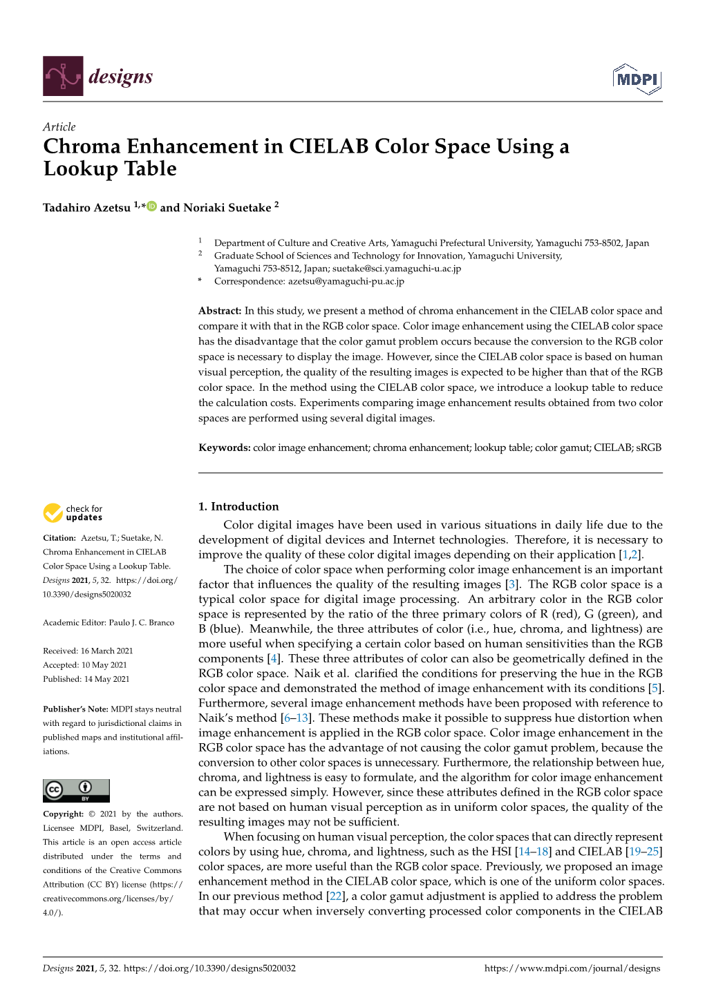 Chroma Enhancement in CIELAB Color Space Using a Lookup Table