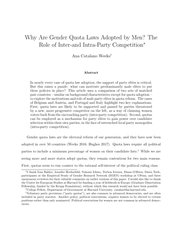 Why Are Gender Quota Laws Adopted by Men? the Role of Inter-And Intra-Party Competition∗