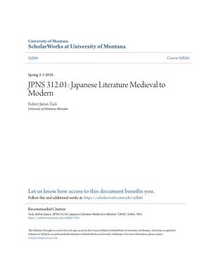 JPNS 312.01: Japanese Literature Medieval to Modern Robert James Tuck University of Montana, Missoula