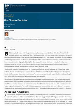 The Clinton Doctrine | the Washington Institute