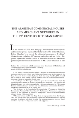 THE ARMENIAN COMMERCIAL HOUSES and MERCHANT NETWORKS in the 19Th CENTURY OTTOMAN EMPIRE