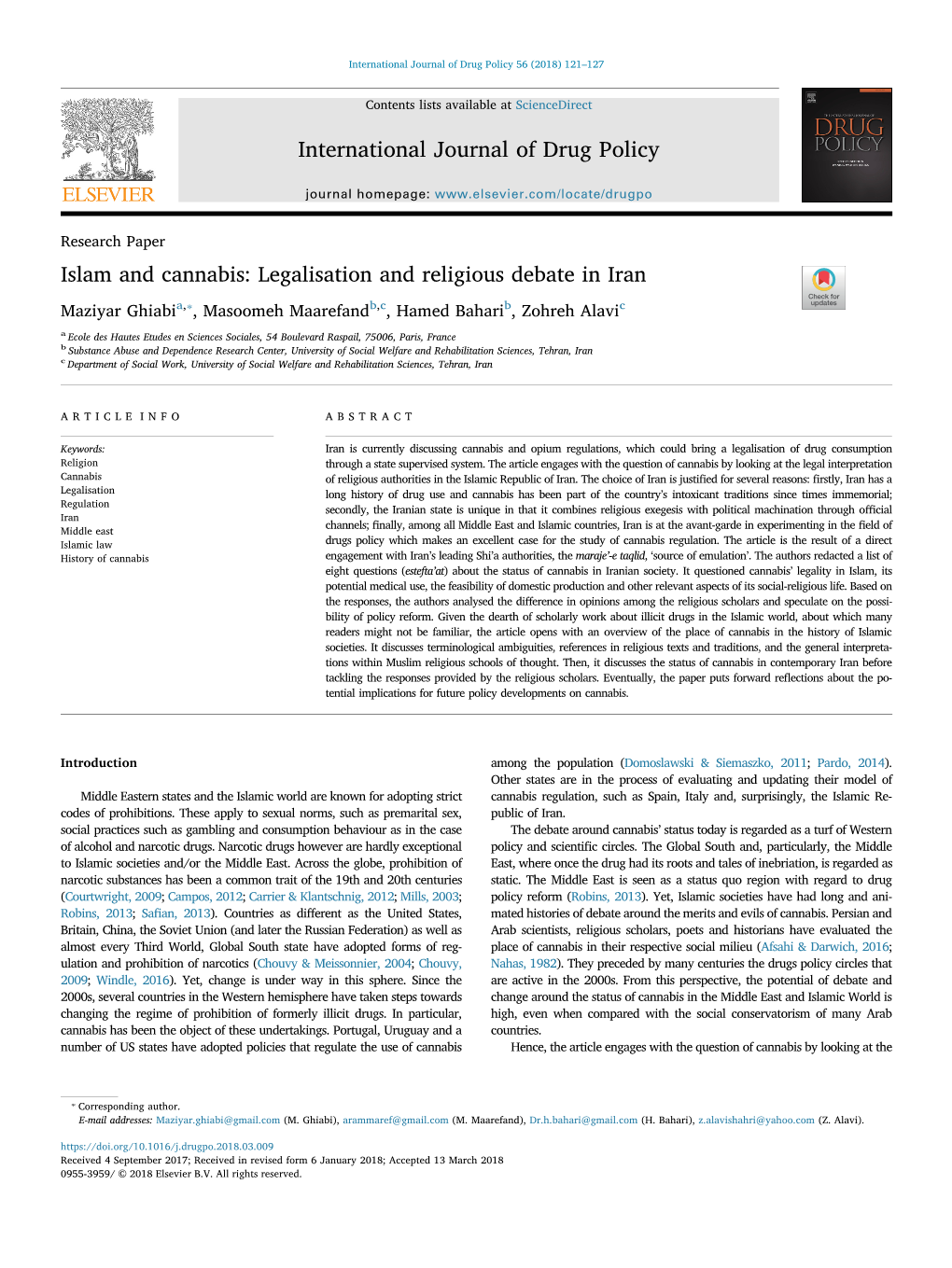 Islam and Cannabis: Legalisation and Religious Debate in Iran