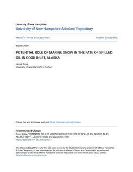 Potential Role of Marine Snow in the Fate of Spilled Oil in Cook Inlet, Alaska
