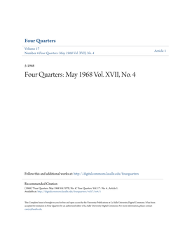 Four Quarters Volume 17 Article 1 Number 4 Four Quarters: May 1968 Vol