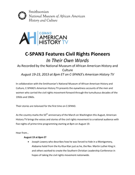 C-SPAN3 Features Civil Rights Pioneers in Their