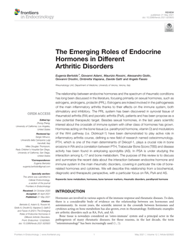 The Emerging Roles of Endocrine Hormones in Different Arthritic Disorders