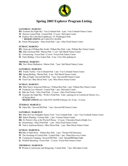 Spring 2003 Explorer Program Listing
