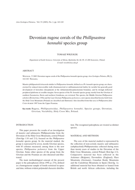 Devonian Rugose Corals of the Phillipsastrea Hennahii Species Group