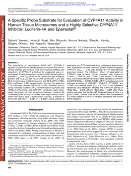 A Specific Probe Substrate for Evaluation of CYP4A11 Activity in Human Tissue Microsomes and a Highly Selective CYP4A11 Inhibitor: Luciferin-4A and Epalrestat S
