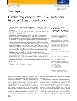 Carrier Frequency of Two BBS2 Mutations in the Ashkenazi Population