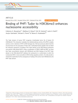 Binding of PHF1 Tudor to H3k36me3 Enhances Nucleosome Accessibility