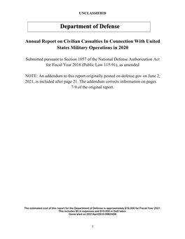 Annual Report on Civilian Casualties in Connection with United States Military Operations in 2020