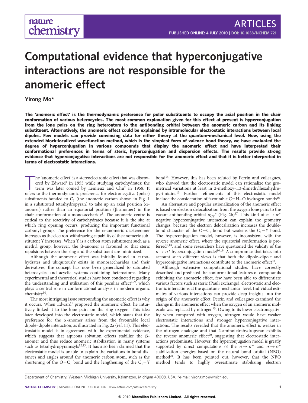 Evidence That Hyperconjugative Interactions Are Not Responsible Or