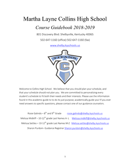 Martha Layne Collins High School Course Guidebook 2018-2019