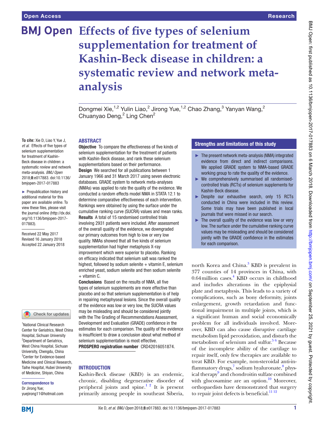 Effects of Five Types of Selenium Supplementation for Treatment of Kashin-Beck Disease in Children: a Systematic Review and Network Meta- Analysis