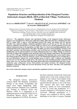 Population Structure and Reproduction of the Elongated Tortoise Indotestudo Elongata (Blyth, 1853) at Ban Kok Village, Northeastern Thailand