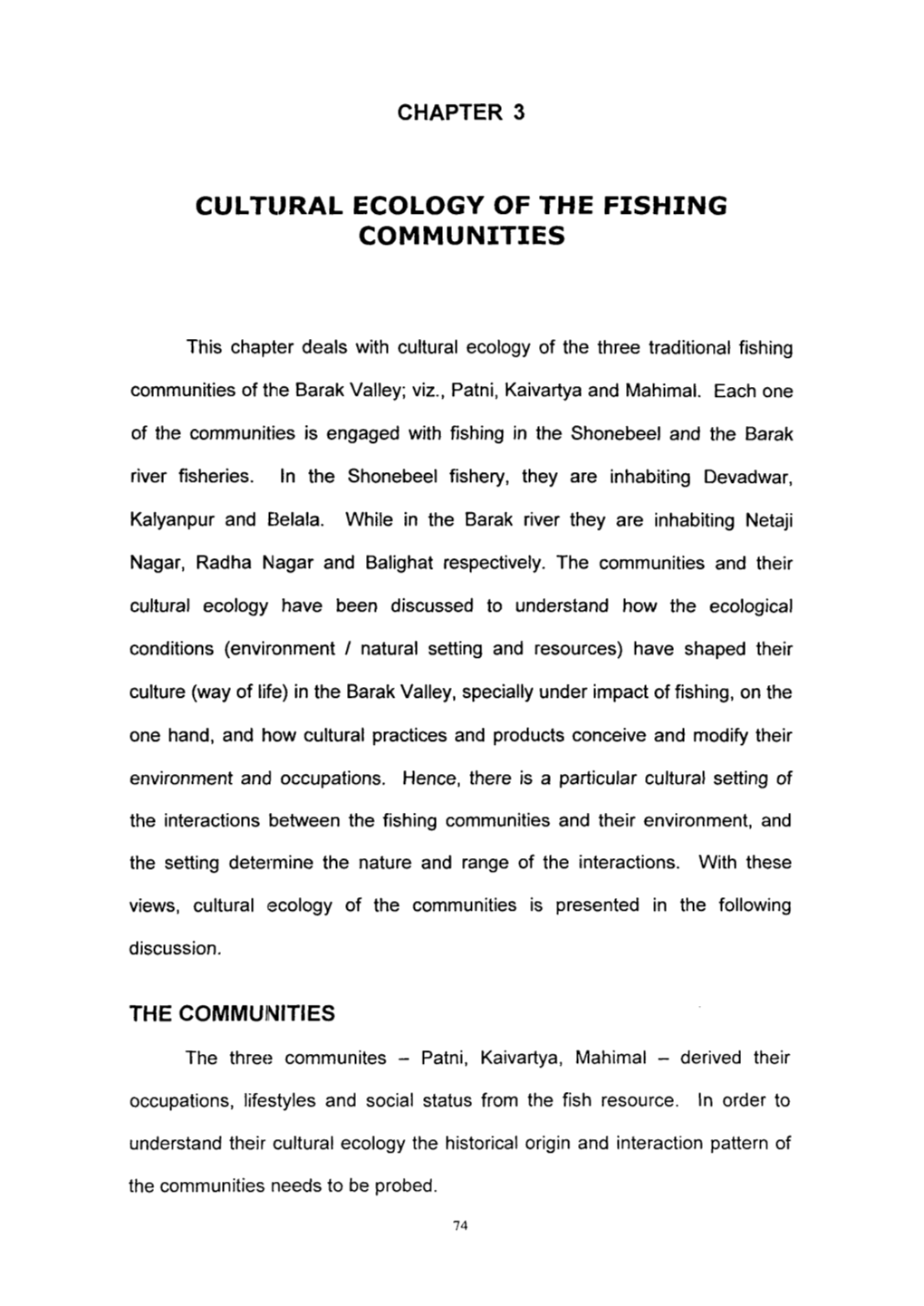 Cultural Ecology of the Fishing Communities