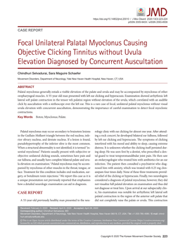 Focal Unilateral Palatal Myoclonus Causing Objective Clicking Tinnitus Without Uvula Elevation Diagnosed by Concurrent Auscultation