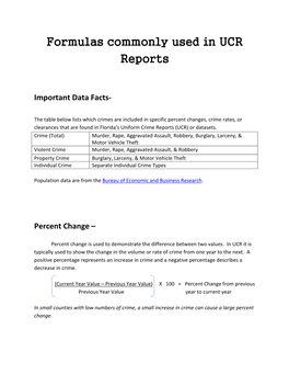 Formulas Commonly Used in UCR Reports