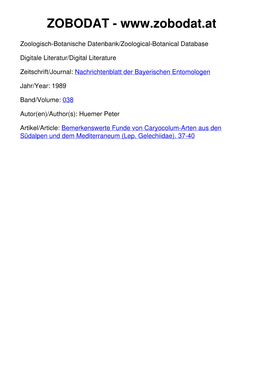 Nachrichtenblatt Der Bayerischen Entomologen