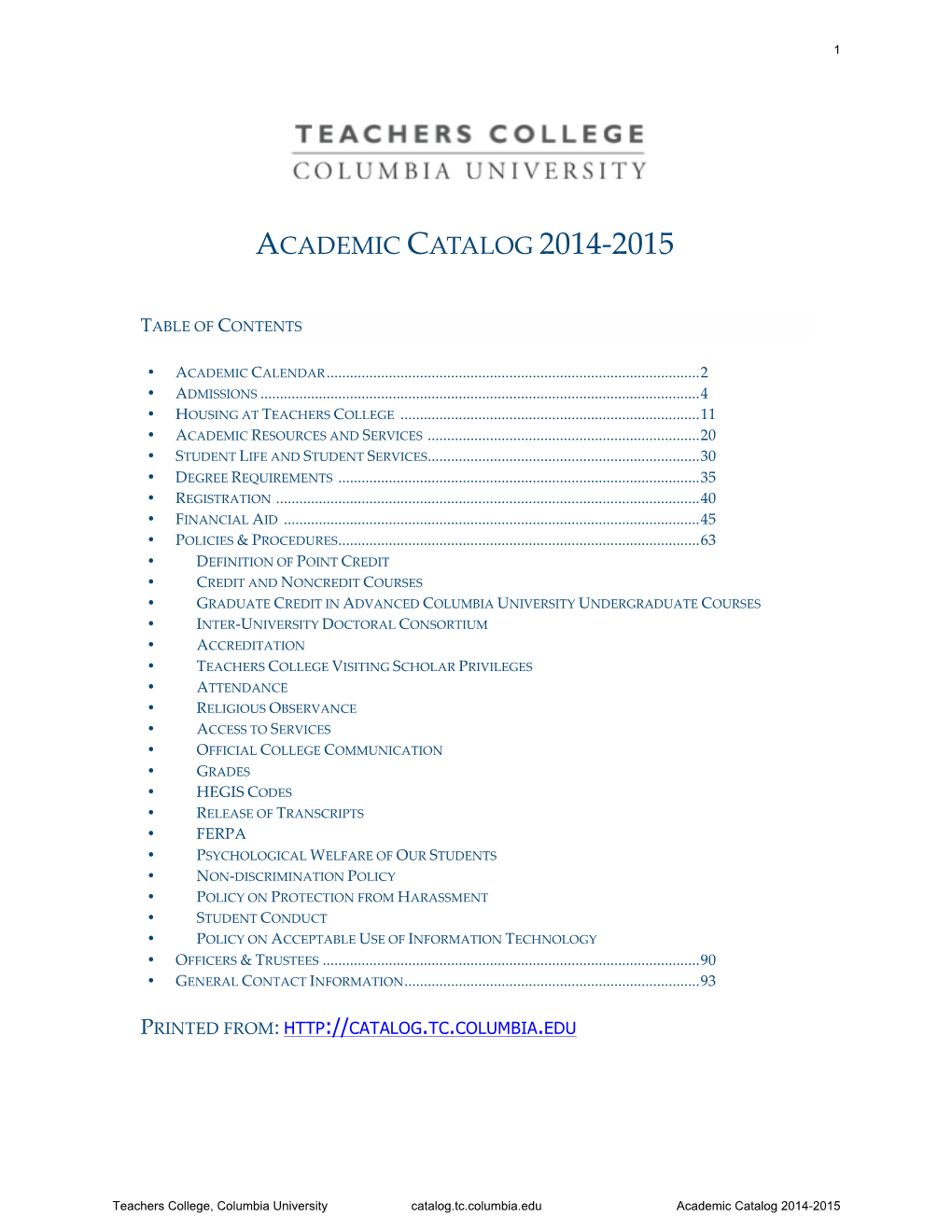 Academic Catalog 2014-2015 2