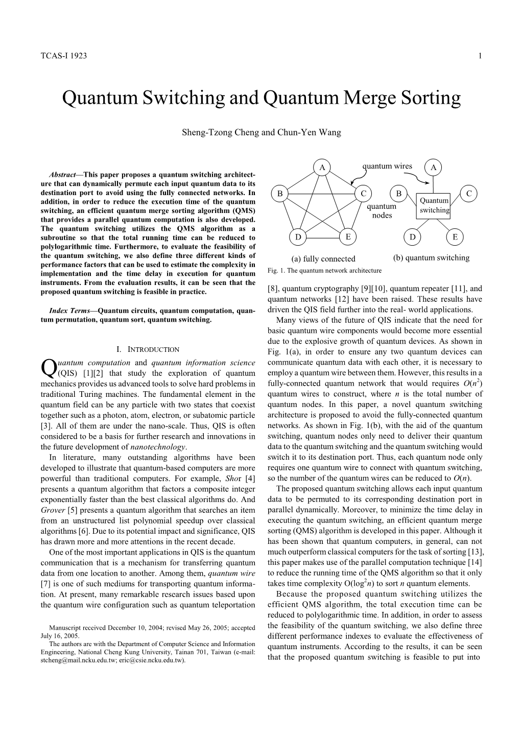 Quantum Switching and Quantum Merge Sorting