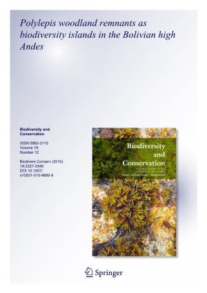 Polylepis Woodland Remnants As Biodiversity Islands in the Bolivian High Andes