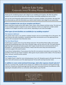 Jackson Lake Lodge Commonly-Asked Wedding Planning Questions