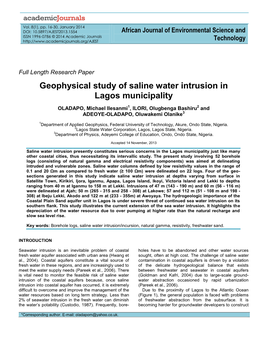 Geophysical Study of Saline Water Intrusion in Lagos Municipality