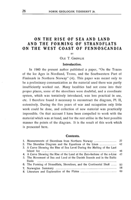 On the Rise of Sea and Land and the Forming of Strandflats on the West Coast of Fennoscandia