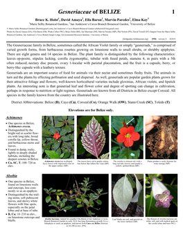 Gesneriaceae of BELIZE 1 Bruce K