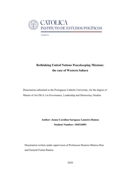 Rethinking United Nations Peacekeeping Missions: the Case of Western Sahara
