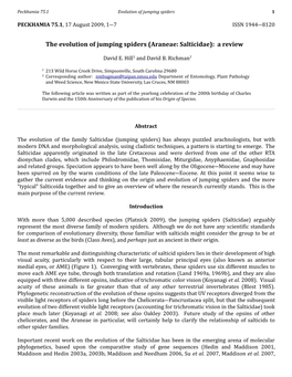 The Evolution of Jumping Spiders (Araneae: Salticidae): a Review