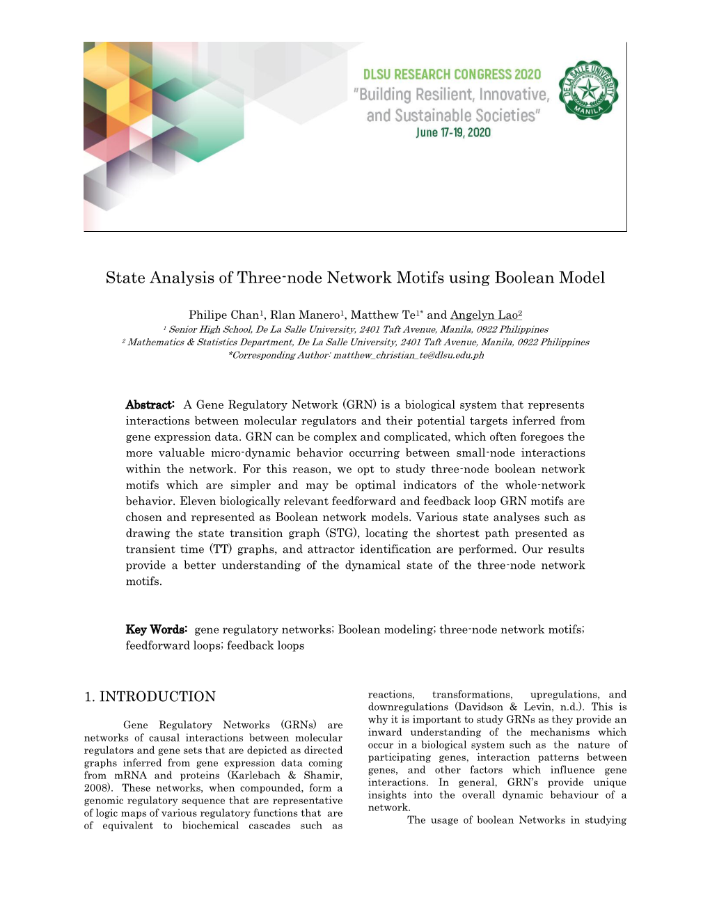 State Analysis of Three-Node Network Motifs Using Boolean Model