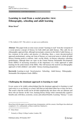 Ethnography, Schooling and Adult Learning