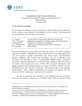 Countdown to the Myanmar Elections Prepared for the Conflict Prevention and Peace Forum by Richard Horsey 1 25 August 2010