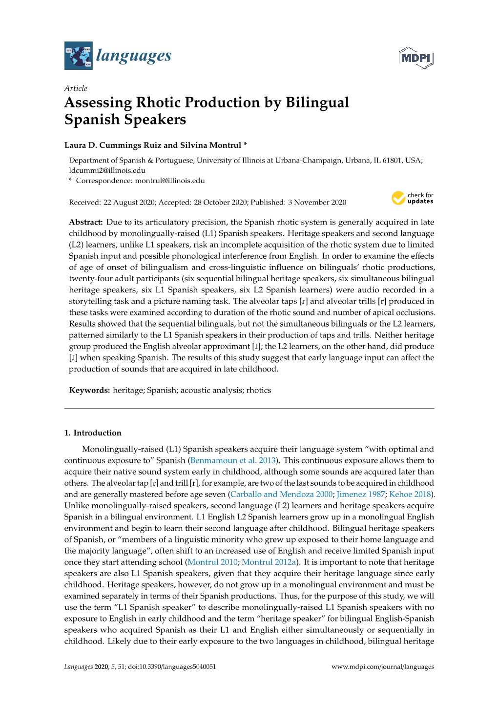 Assessing Rhotic Production by Bilingual Spanish Speakers