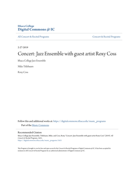 Concert: Jazz Ensemble with Guest Artist Roxy Coss Ithaca College Jazz Ensemble