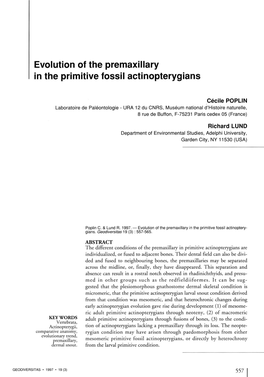 Evolution of the Premaxillary in the Primitive Fossil Actinopterygians