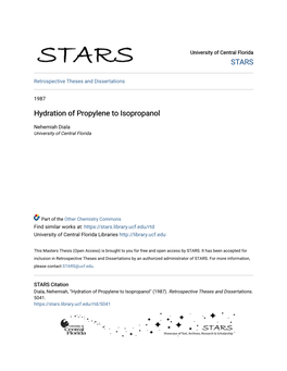 Hydration of Propylene to Isopropanol