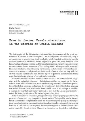 Free to Choose: Female Characters in the Stories of Grazia Deledda