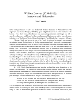 William Dawson (1734-1815): Improver and Philosopher