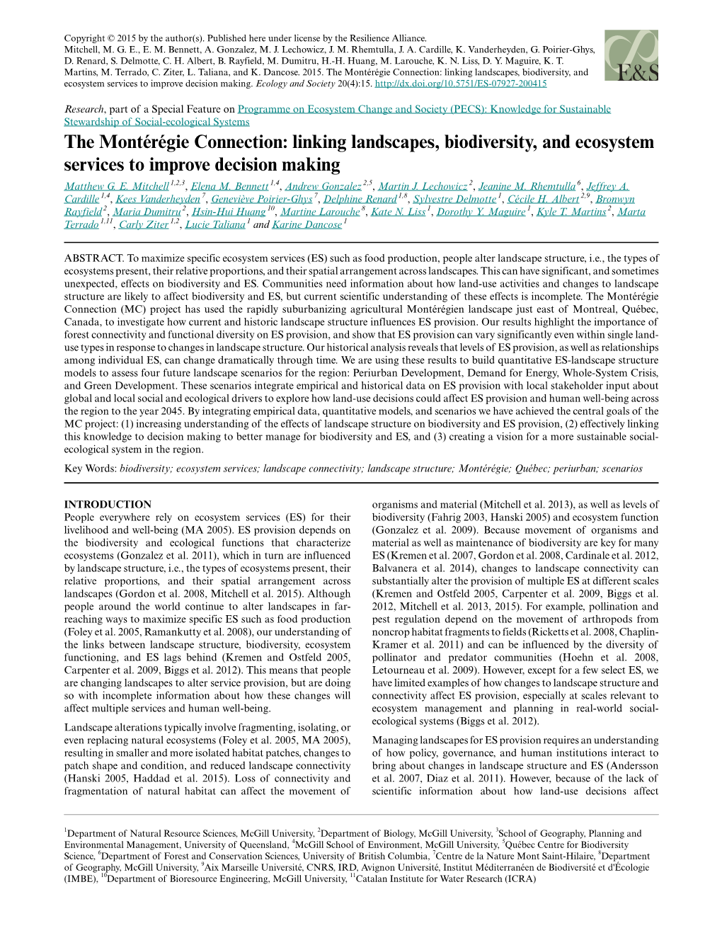 Linking Landscapes, Biodiversity, and Ecosystem Services to Improve Decision Making