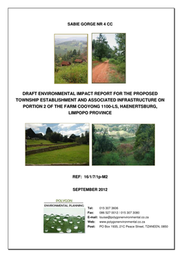 Draft Environmental Impact Report for the Proposed Township Establishment and Associated Infrastructure on Portion 2 of the Farm