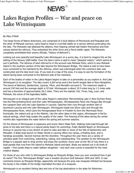 Lakes Region Profiles — War and Peace on Lake Winnisquam