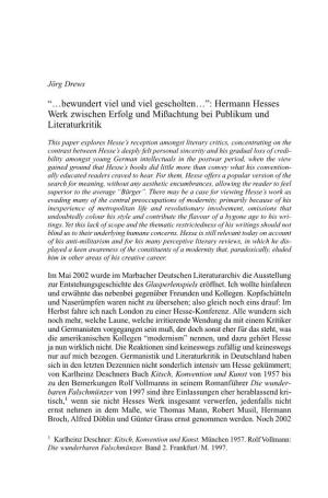 Hermann Hesses Werk Zwischen Erfolg Und Mißachtung Bei Publikum Und Literaturkritik