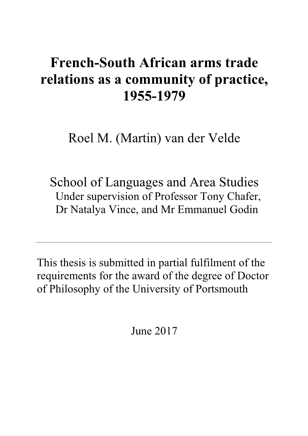 French-South African Arms Trade Relations As a Community of Practice, 1955-1979