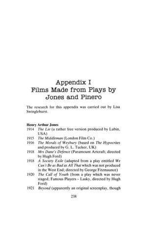 Appendix I Films Made from Plays by Jones and Pinero